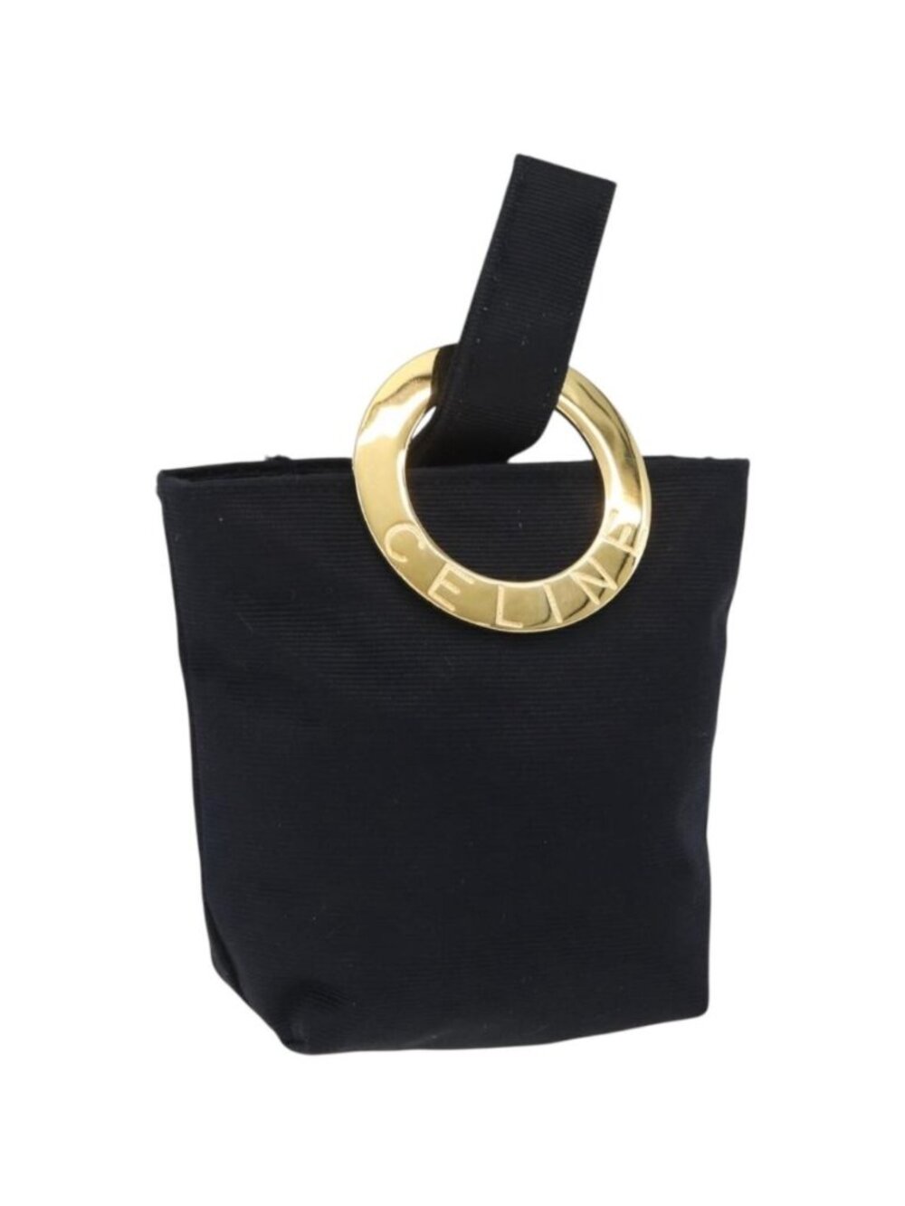 CELINE Circle Pouch Canvas Black Gold